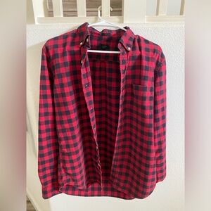J. Crew Women’s Red and Black Checkered Oxford Button Down Shirt - Size Medium